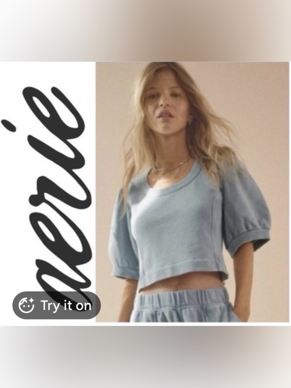 AERIE NWT SEEMS RIGHT PUFF SHORT SLEEVE CROPPED SWEATSHIRT LIGHT BLUE SZ MEDIUM